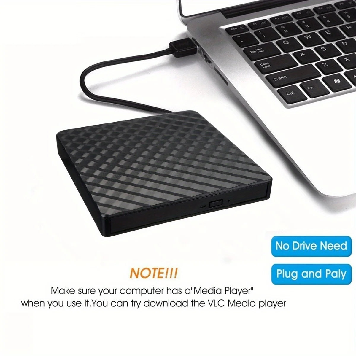 Black and White Ultra-thin External DVD RW CD Writer Drive, Burner, Reader, Portable Stereo Texture Laptop DVD Burner USB3.0