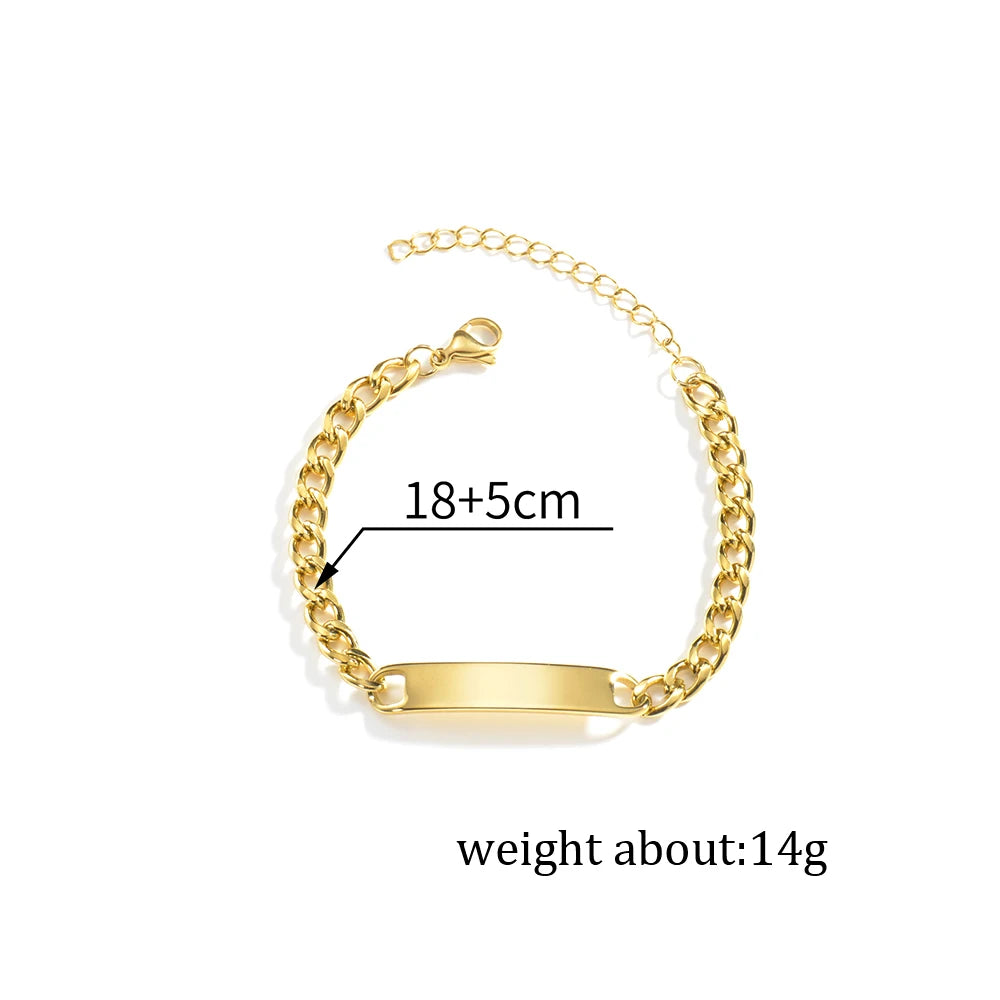 Akizoom Punk Engrave Name Custom Bracelets Gold Color Stainless Steel Thick Hand Chain Customized Couple Men Women Jewelry Gift