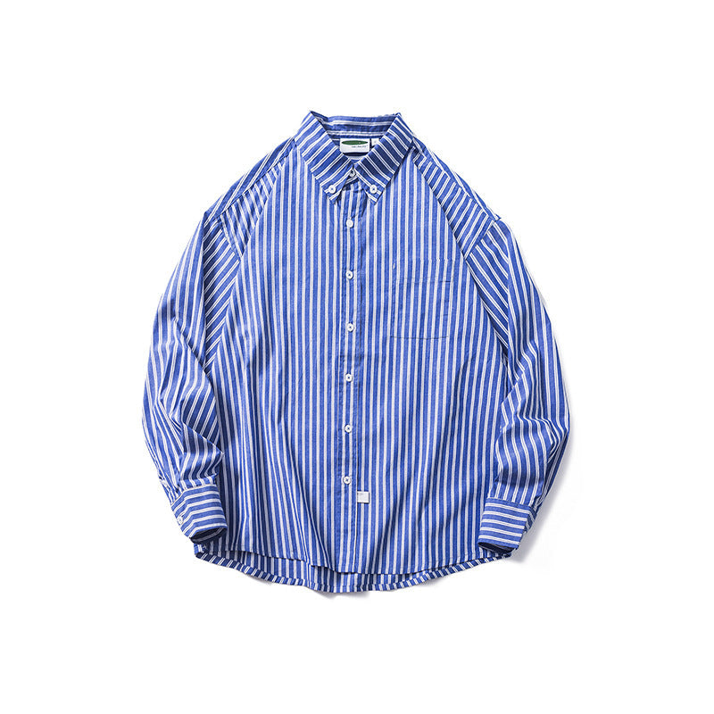 Casual Drop Shoulder Lapel Loose-fitting Striped Long Sleeves Shirt Men