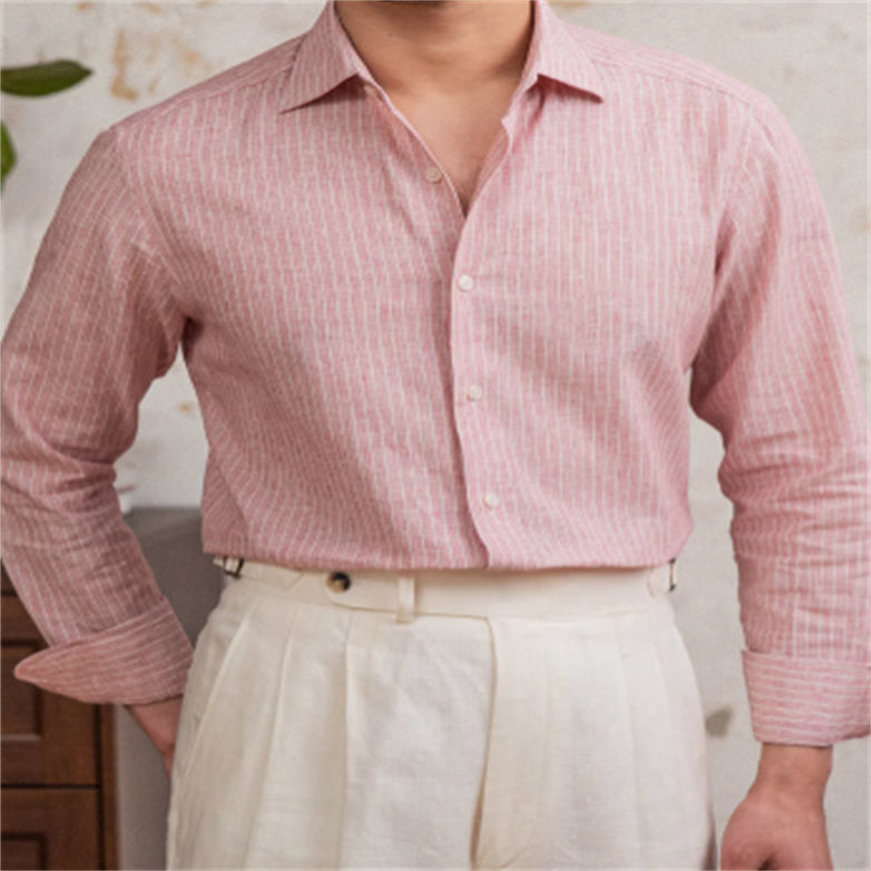 Lightweight Cotton And Linen Business Striped Casual Long-sleeved Shirt Vintage