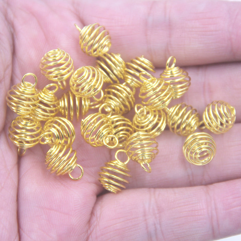 Lantern Spring Spiral Bead Cages Pendants Silver Gold