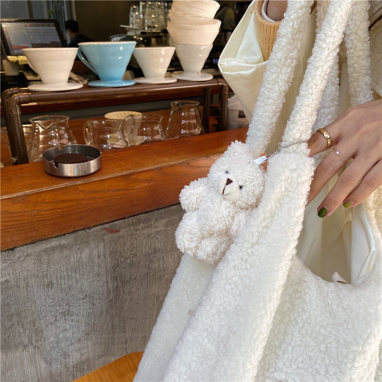 Women's Embroidered Lamb Wool One Shoulder Handbag