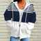 Casual Striped Contrast Color Zipper Hooded Sweater