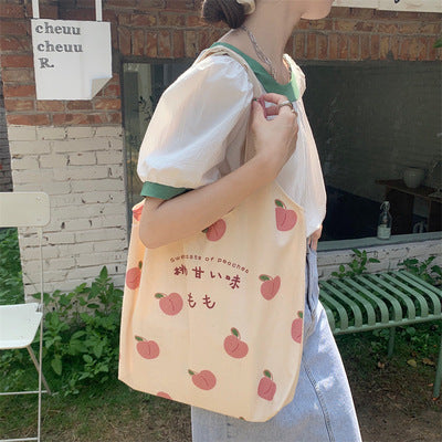 Ladies Personality Canvas Peach Cute Tote Bag