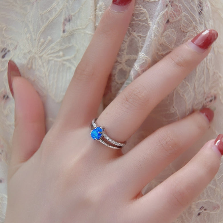 Blue Water Drop Shape Opal Women's Ring