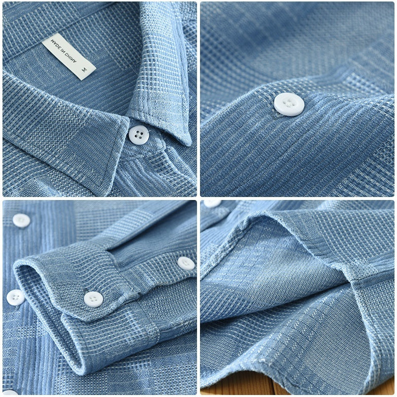 Jacquard Color Matching Casual Denim Long-sleeved Shirt Men's Loose Shirt Coat