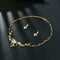 Sweet Pearl Zircon Ear Stud Necklace Jewelry Suit
