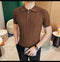 Casual Zipper Short Sleeve Men's Retro Elegant Jacquard Lapel
