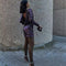 French Style Retro Crew Neck Long Sleeve Sequined Backless Dress