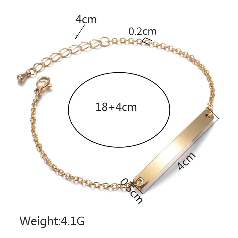 Akizoom Punk Engrave Name Custom Bracelets Gold Color Stainless Steel Thick Hand Chain Customized Couple Men Women Jewelry Gift