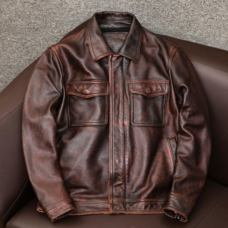 Lapel Short Leather Pattern Leather Jacket With Cotton Plus Size