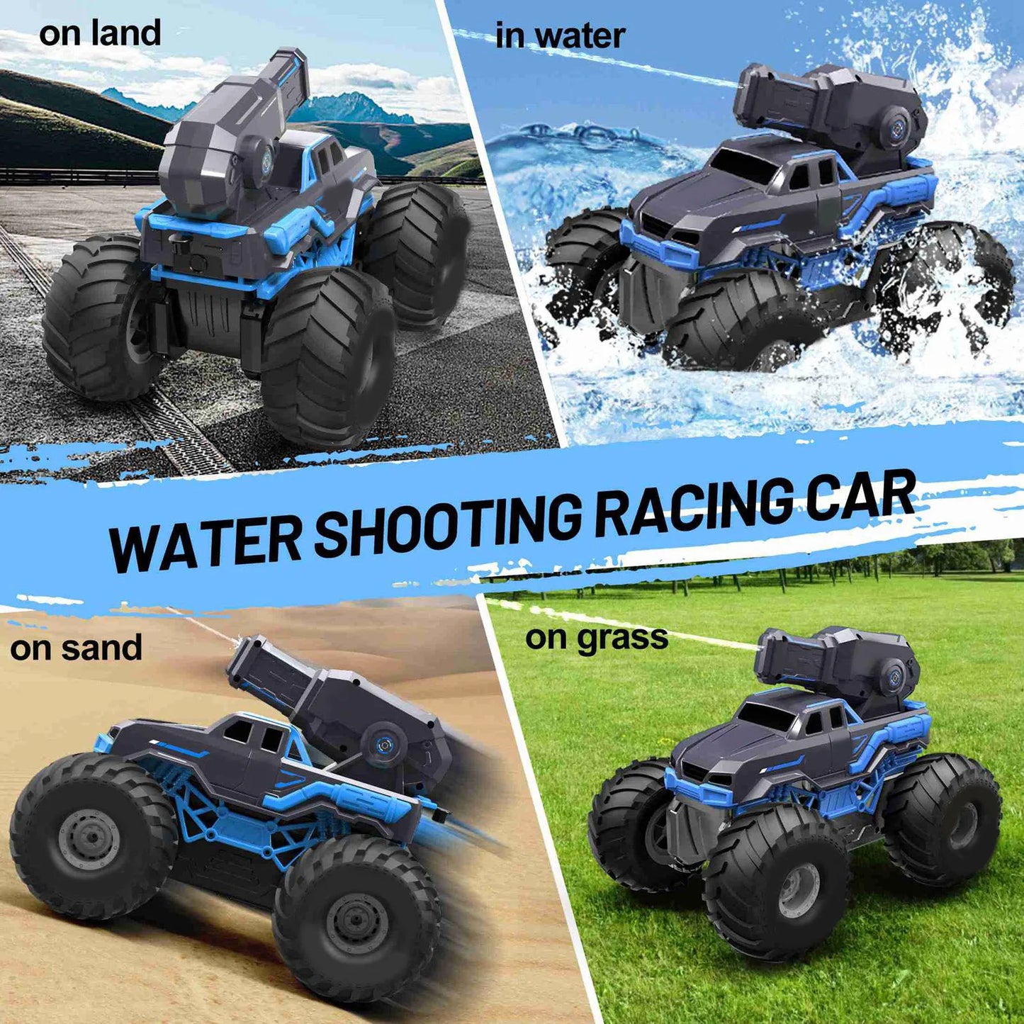 Amphibious RC Car Boat with Water Sprayer Toy 1:16 4 Wheel Drive Remote Control Truck with 2 Batteries for Boys Girls Aged 6+