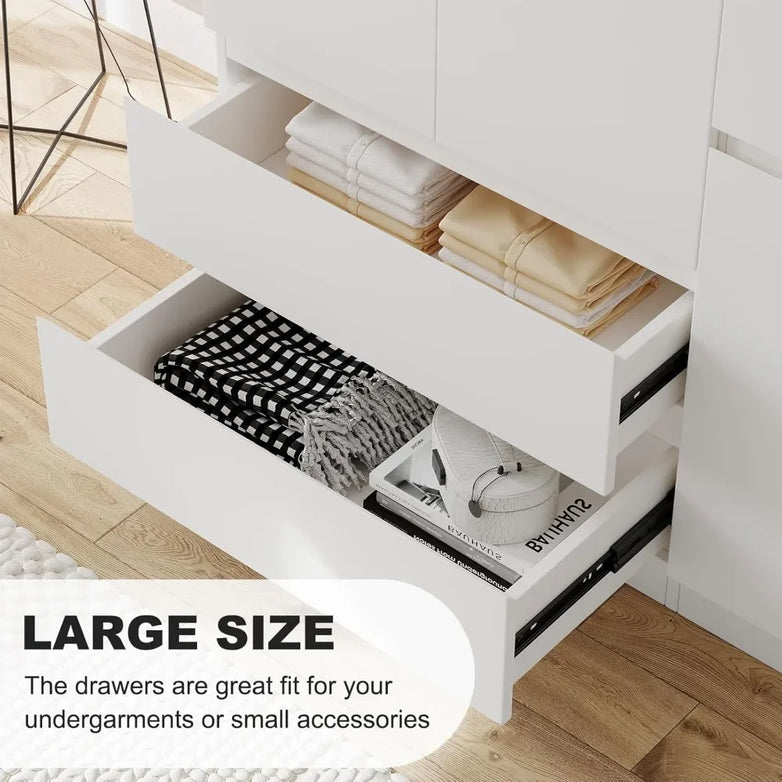 Doors Armoire Wardrobe Closet, Wardrobe Closet with Drawers, Armoire and Wardrobe with Shelves & Hanging Rod for Bedroom