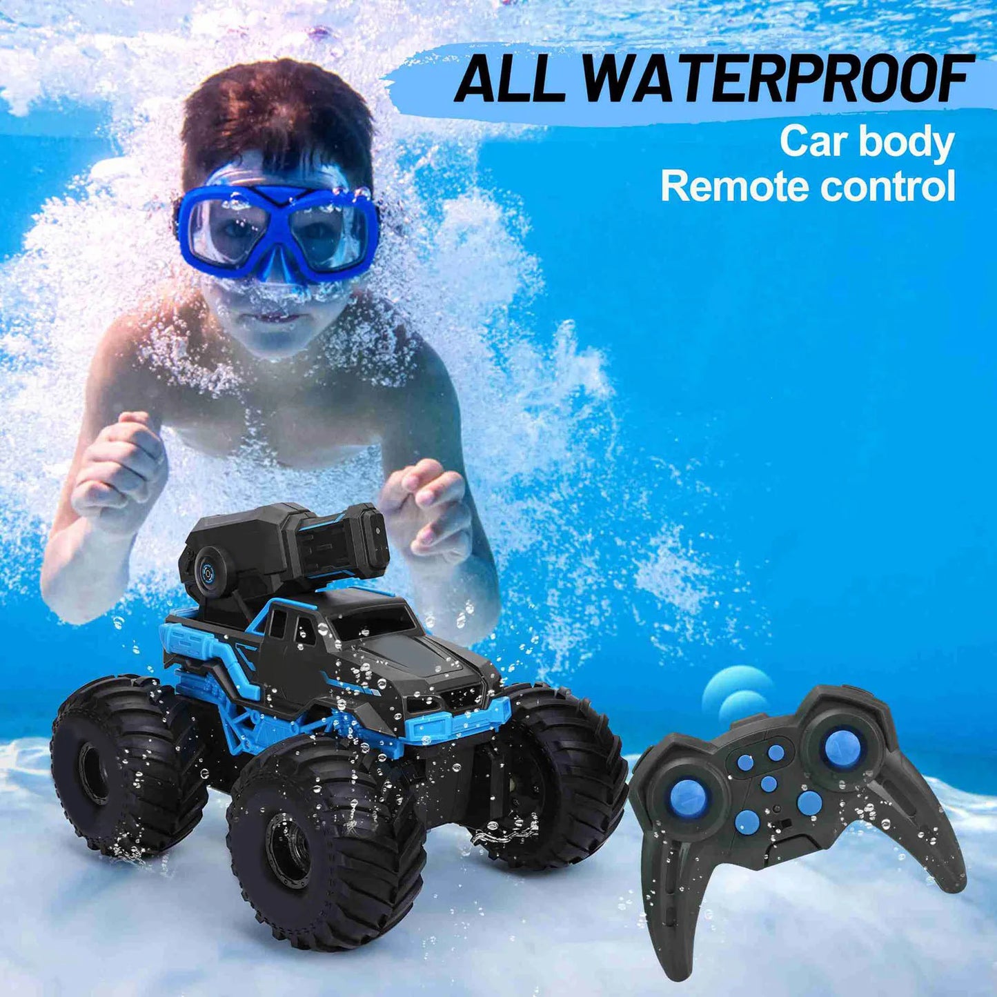 Amphibious RC Car Boat with Water Sprayer Toy 1:16 4 Wheel Drive Remote Control Truck with 2 Batteries for Boys Girls Aged 6+