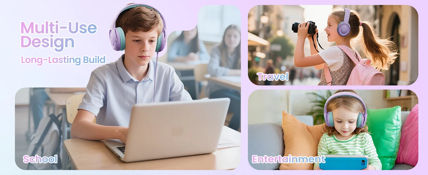Acer Kids Headphones Wired for School 85/94dB Volume Limiter Foldable Stereo Sound Headset for Kids Learning Tablet IPad PC