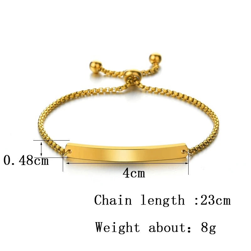 Akizoom Punk Engrave Name Custom Bracelets Gold Color Stainless Steel Thick Hand Chain Customized Couple Men Women Jewelry Gift