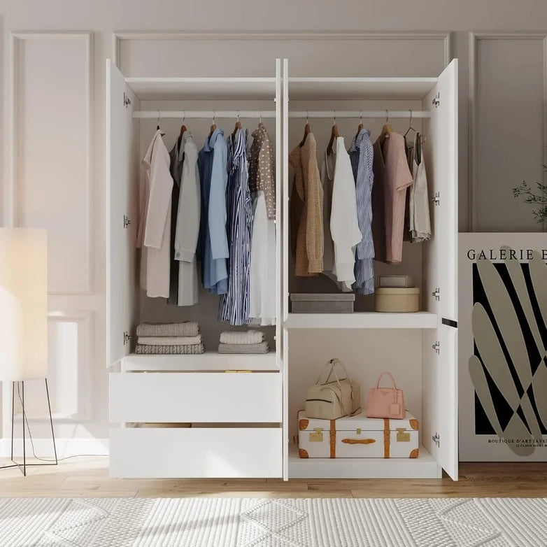 Doors Armoire Wardrobe Closet, Wardrobe Closet with Drawers, Armoire and Wardrobe with Shelves & Hanging Rod for Bedroom
