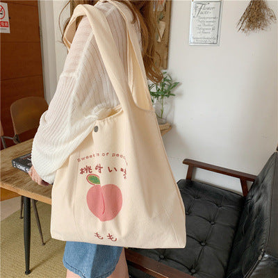 Ladies Personality Canvas Peach Cute Tote Bag