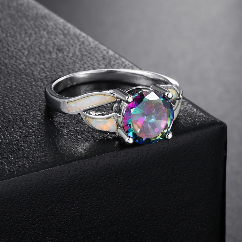 Black And White Colorful Shining Gemstone Ring