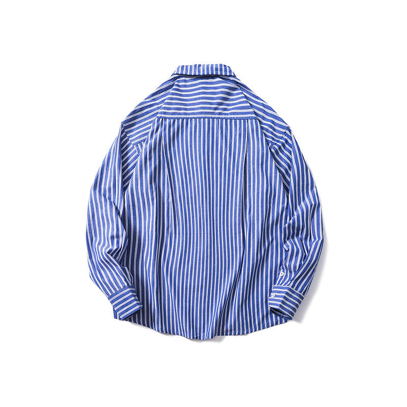 Casual Drop Shoulder Lapel Loose-fitting Striped Long Sleeves Shirt Men