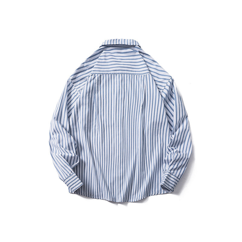 Casual Drop Shoulder Lapel Loose-fitting Striped Long Sleeves Shirt Men