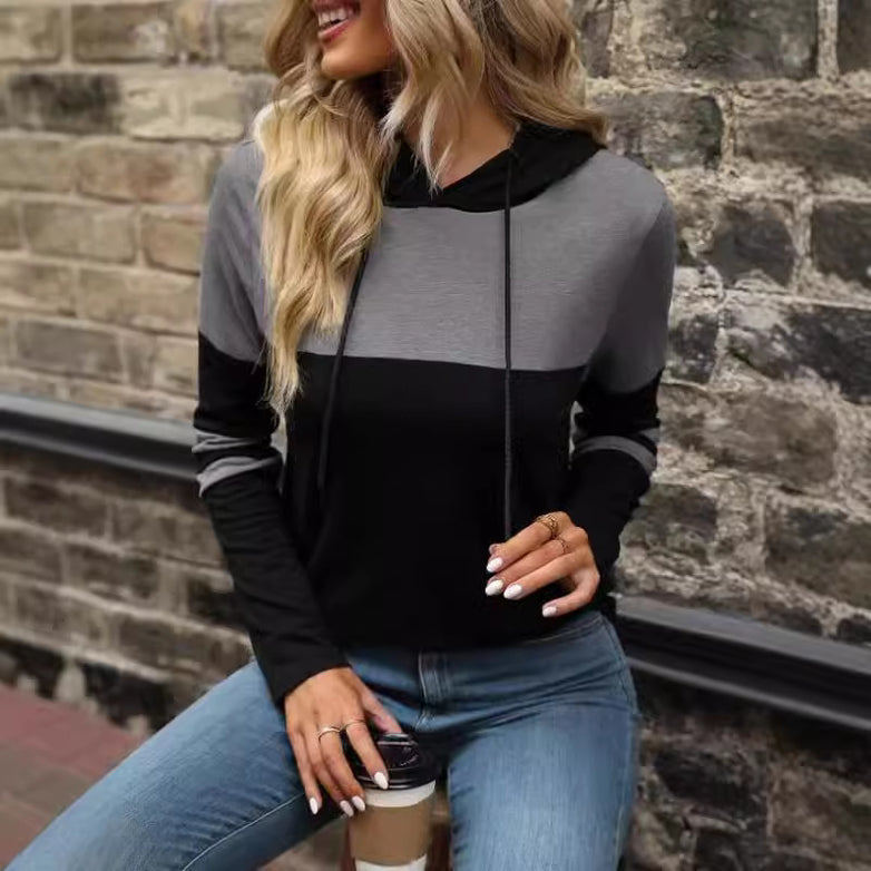 European And American Fashion Hooded Stitching Long-sleeved Sweater