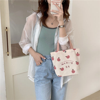 Ladies Personality Canvas Peach Cute Tote Bag